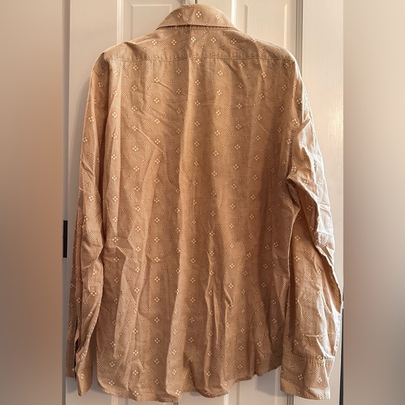 361. MENS Theory Klaus NP Vintage Tan/White Cotton long-sleeve button-down shirt - Picture 2 of 5